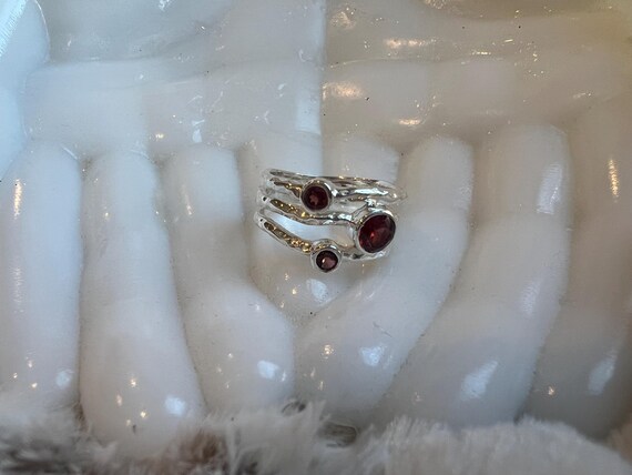 Statement multistone Garnet ring, set in solid St… - image 2