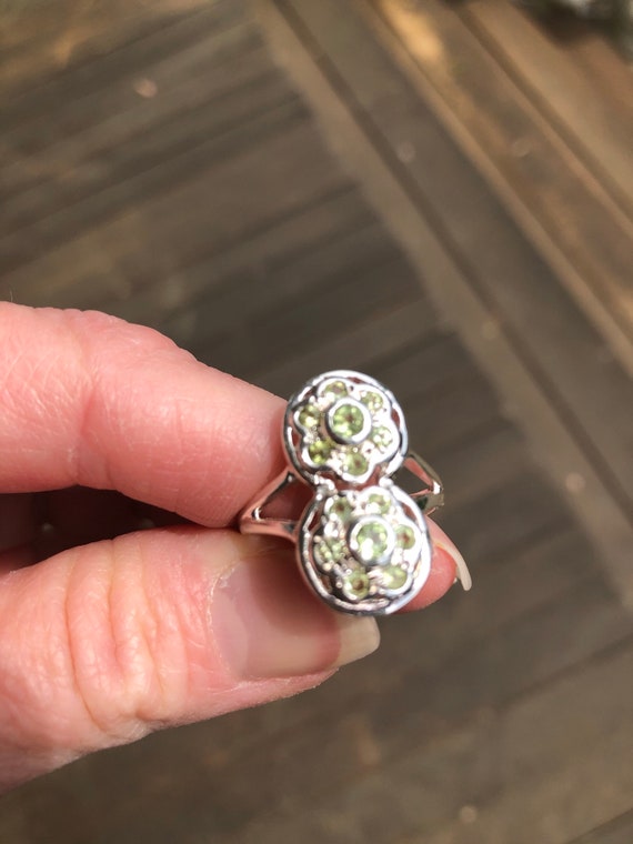 Peridot Double Flower Ring, solid sterling silver… - image 2