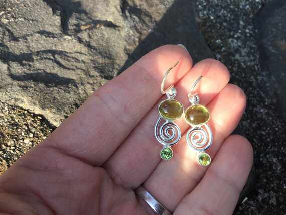 Peridot double stone, solid 925 Sterling Silver 1… - image 1