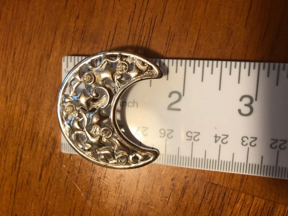 Openwork Moon Crescent Silver-tone Brooch, Pin, 1… - image 6