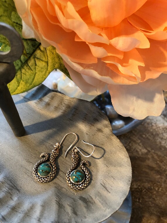 Solid Sterling Silver, Snake, Blue Copper Turquoi… - image 4