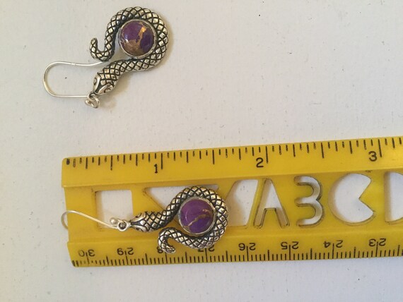 Solid Sterling Snake hook/dangle earrings Purple … - image 3