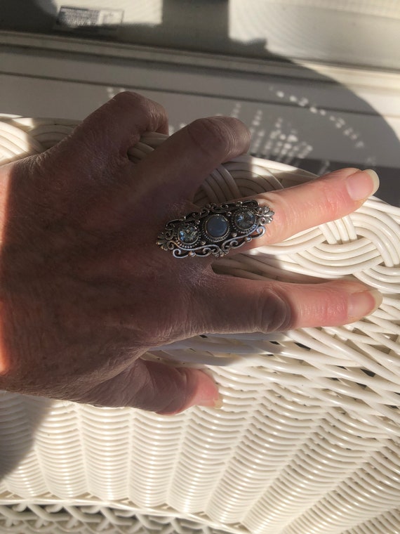 Statement Three Stone Ring, Blue Topaz, Owyhee Op… - image 8