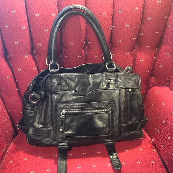 Vintage Rebecca Minkoff Large Black Leather Sachel Handbag