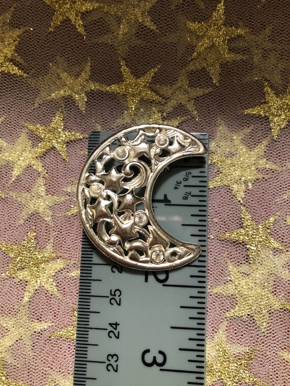 Openwork Moon Crescent Silver-tone Brooch, Pin, 1… - image 5