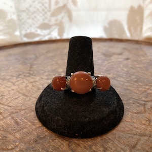 Solid Sterling Silver Chocolate Moonstone Triple Stone Ring, choose size 7 or 8.75