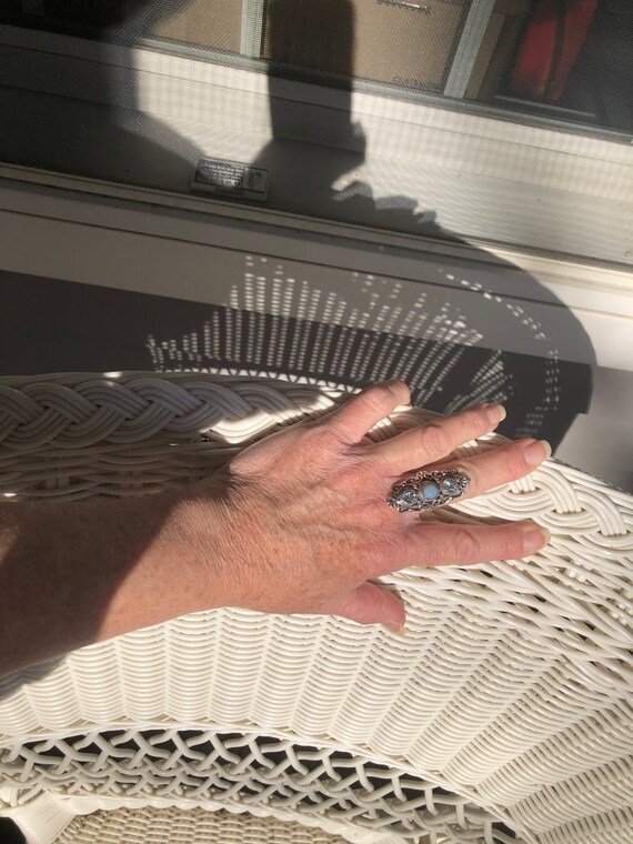 Statement Three Stone Ring, Blue Topaz, Owyhee Op… - image 6