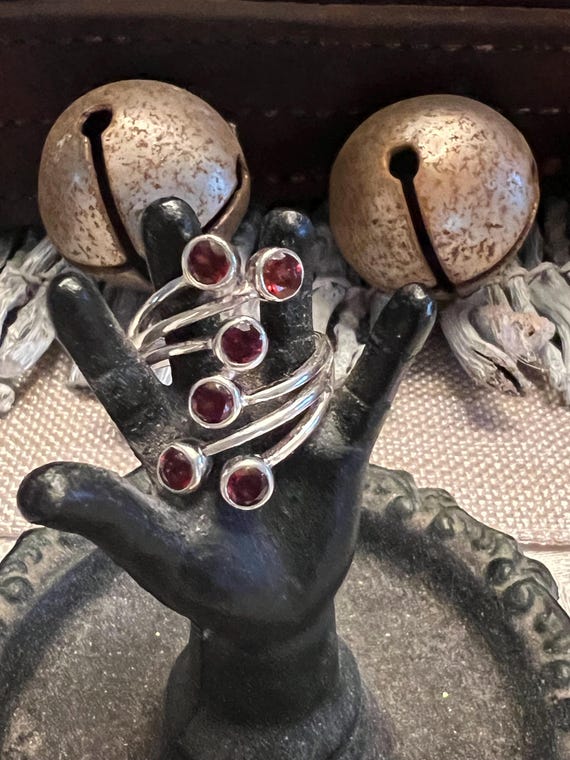 Garnet Multi-stone Statement Ring, solid 925 Ster… - image 1