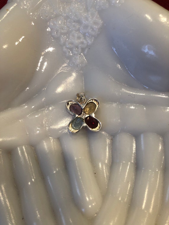 Solid 925 sterling silver 1” multi-stone gemstone… - image 3