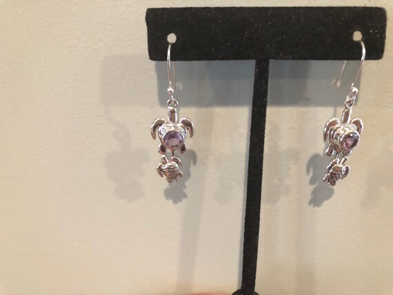 Solid 925 Sterling Silver Sea Turtle Amethyst Dan… - image 8