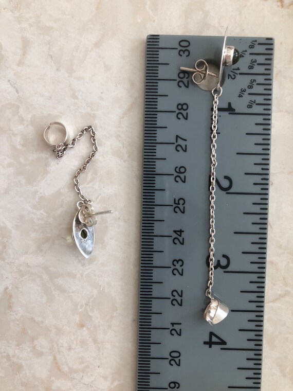 Gemstone solid Sterling Silver Studs with Chained… - image 7