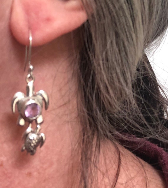 Solid 925 Sterling Silver Sea Turtle Amethyst Dan… - image 6