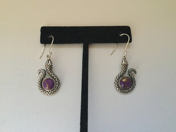 Solid Sterling Snake hook/dangle earrings Purple … - image 1