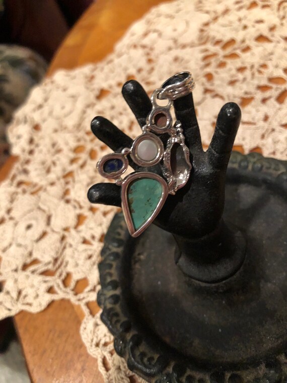 Solid. Sterling Couch Shell Pendant & Multi-gemst… - image 2