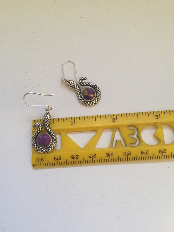 Solid Sterling Snake hook/dangle earrings Purple … - image 4