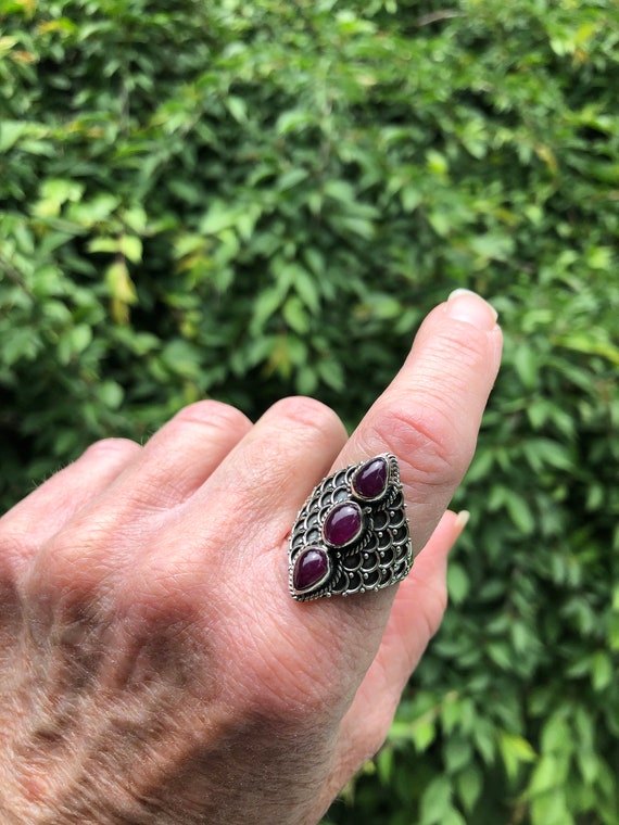 Ruby Statement 3 stone RIng, size 9, solid sterli… - image 4