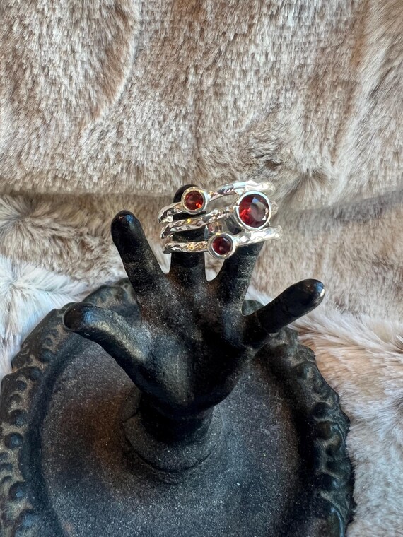 Statement multistone Garnet ring, set in solid St… - image 4