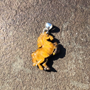 Solid Sterling Silver carved Picture Jasper Horse Pendant 2”