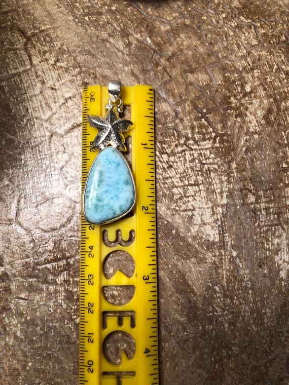 Solid Sterling Silver Larimar Starfish,  2” Penda… - image 4