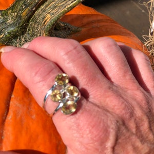 Multi-stone faceted Citrine Statement Ring, Size 9, solid 925 sterling silver