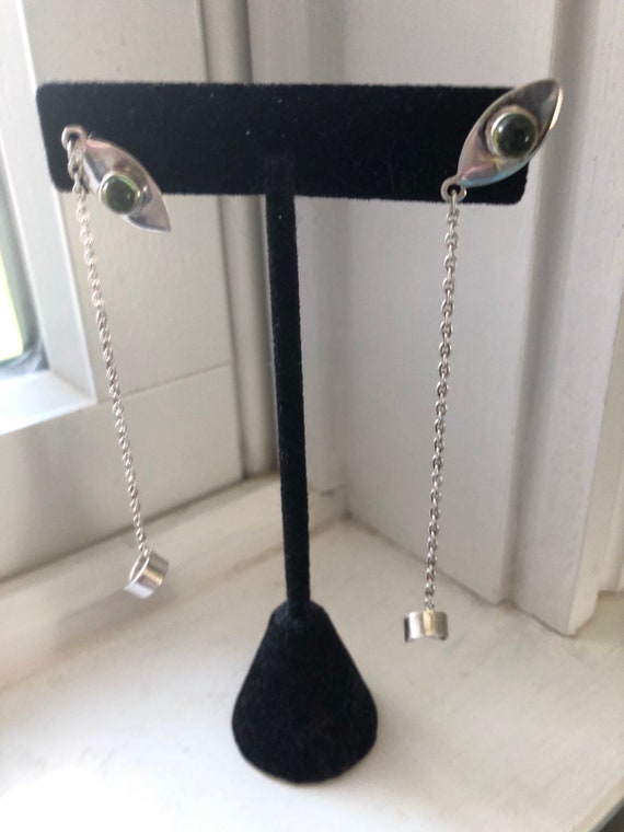 Gemstone solid Sterling Silver Studs with Chained… - image 6