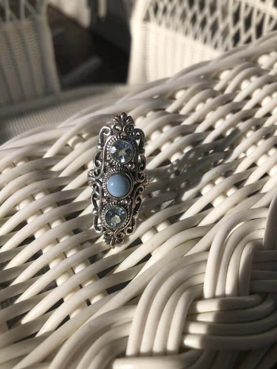 Statement Three Stone Ring, Blue Topaz, Owyhee Op… - image 4