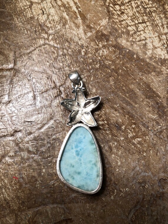 Solid Sterling Silver Larimar Starfish,  2” Penda… - image 2