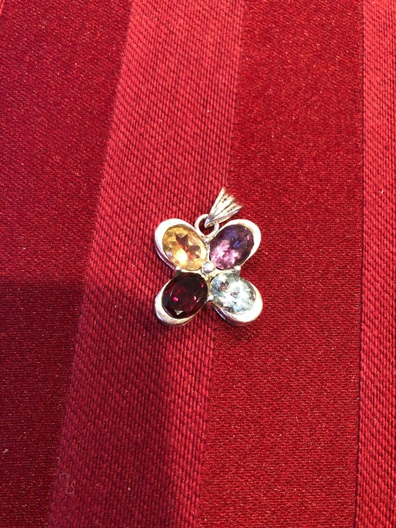 Solid 925 sterling silver 1” multi-stone gemstone… - image 4