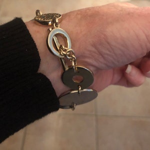 Vintage Estate Anne Klein Two Tone Disc Circle Toggle Bracelet 8”