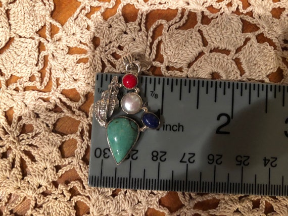 Solid. Sterling Couch Shell Pendant & Multi-gemst… - image 7