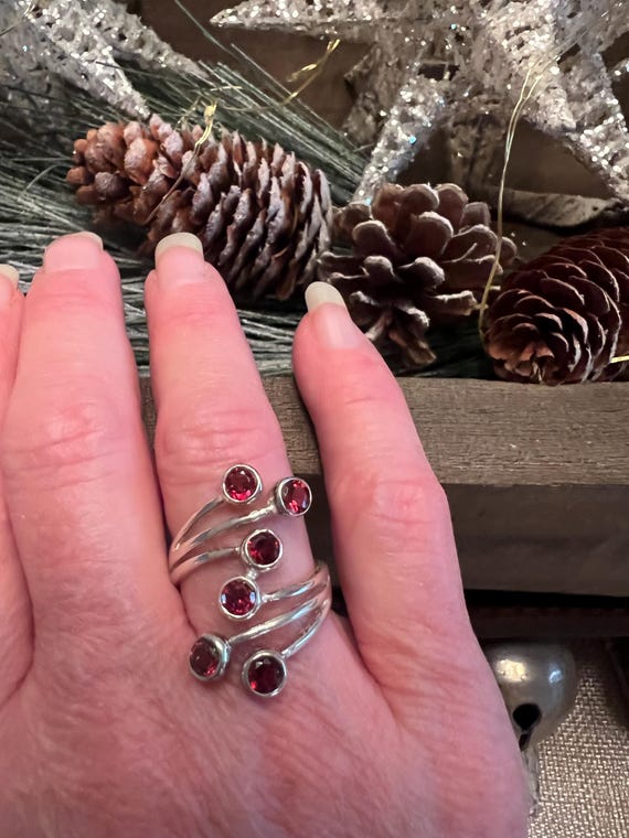 Garnet Multi-stone Statement Ring, solid 925 Ster… - image 3