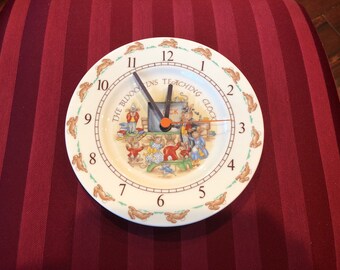 Royal Dolton Bunnykins Teaching clock plate Works!