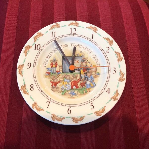 Royal Dolton Bunnykins Teaching clock plate Works!