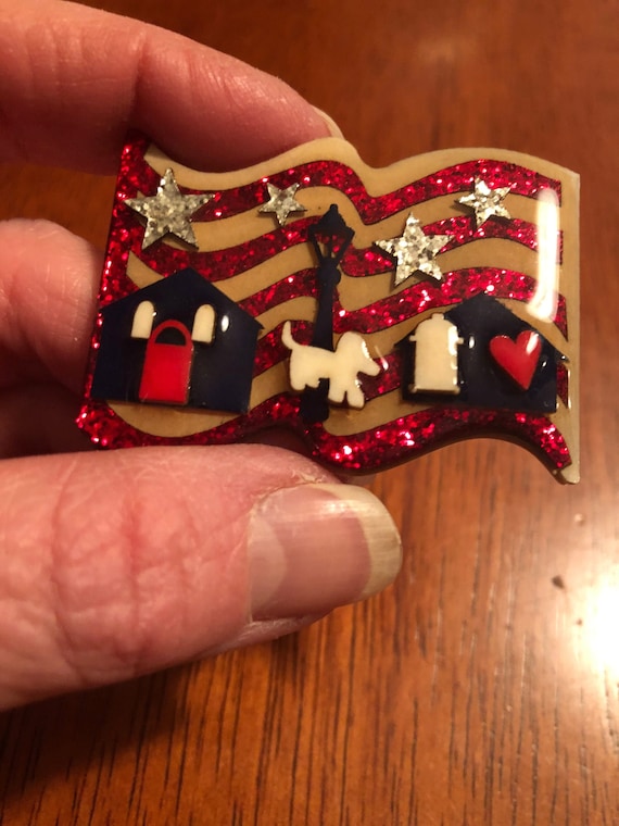 Rare House Pins by Lucinda Patriotic Flag, House, 