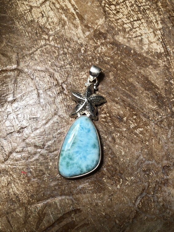 Solid Sterling Silver Larimar Starfish,  2” Penda… - image 1