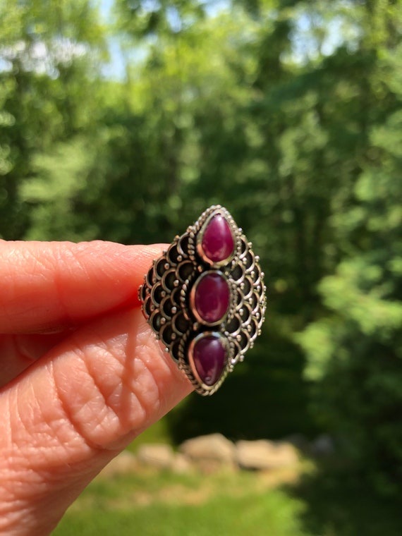 Ruby Statement 3 stone RIng, size 9, solid sterli… - image 1