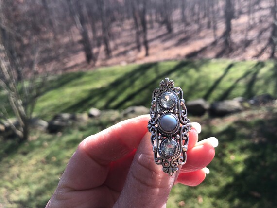 Statement Three Stone Ring, Blue Topaz, Owyhee Op… - image 9