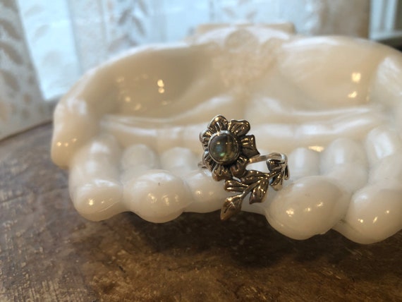 Solid Sterling Silver Floral Labradorite Wrap-loo… - image 3