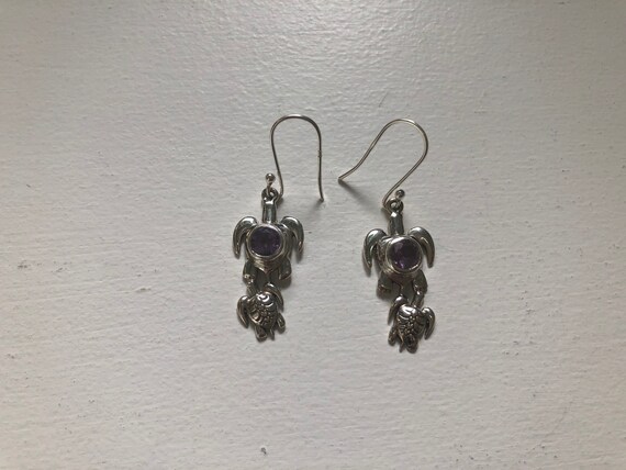 Solid 925 Sterling Silver Sea Turtle Amethyst Dan… - image 4