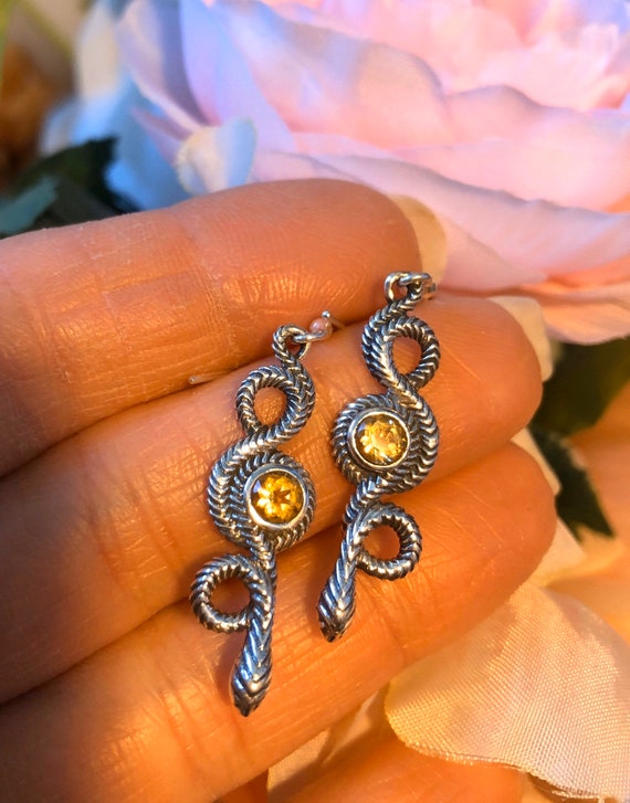 Solid Sterling Silver Snake 1 3/4” drop earrings … - image 1