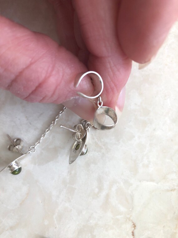 Gemstone solid Sterling Silver Studs with Chained… - image 8