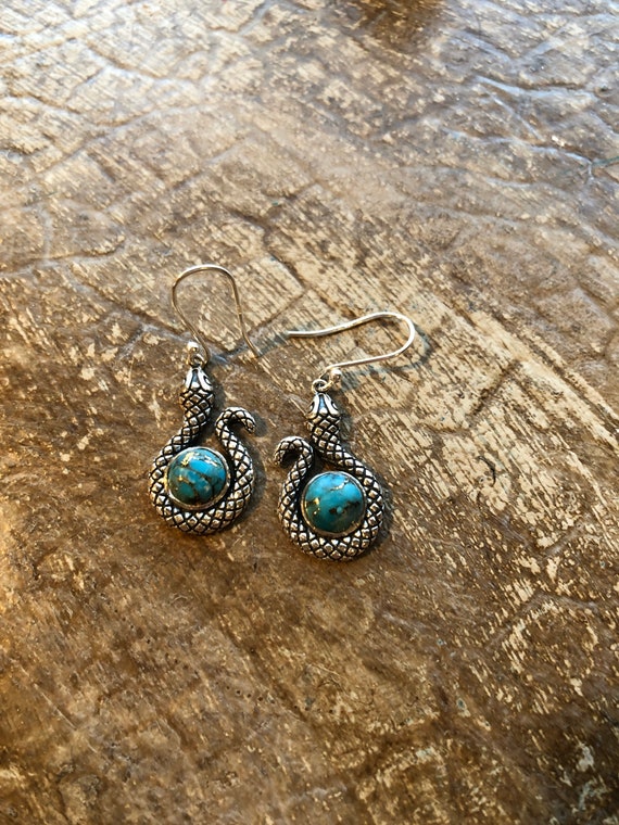 Solid Sterling Silver, Snake, Blue Copper Turquoi… - image 2