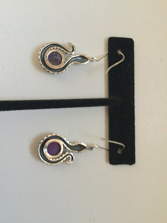 Solid Sterling Snake hook/dangle earrings Purple … - image 2