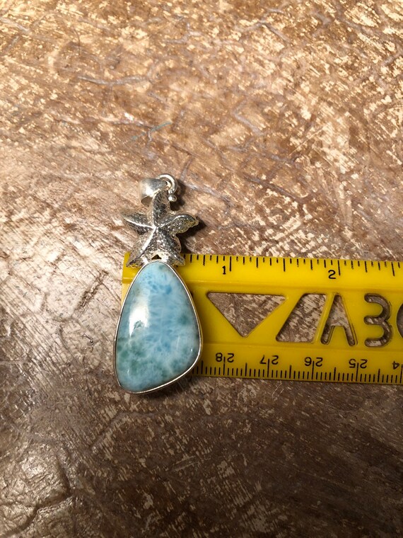 Solid Sterling Silver Larimar Starfish,  2” Penda… - image 5