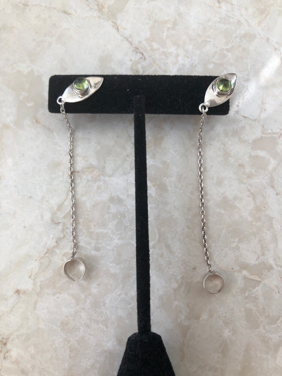 Gemstone solid Sterling Silver Studs with Chained… - image 4