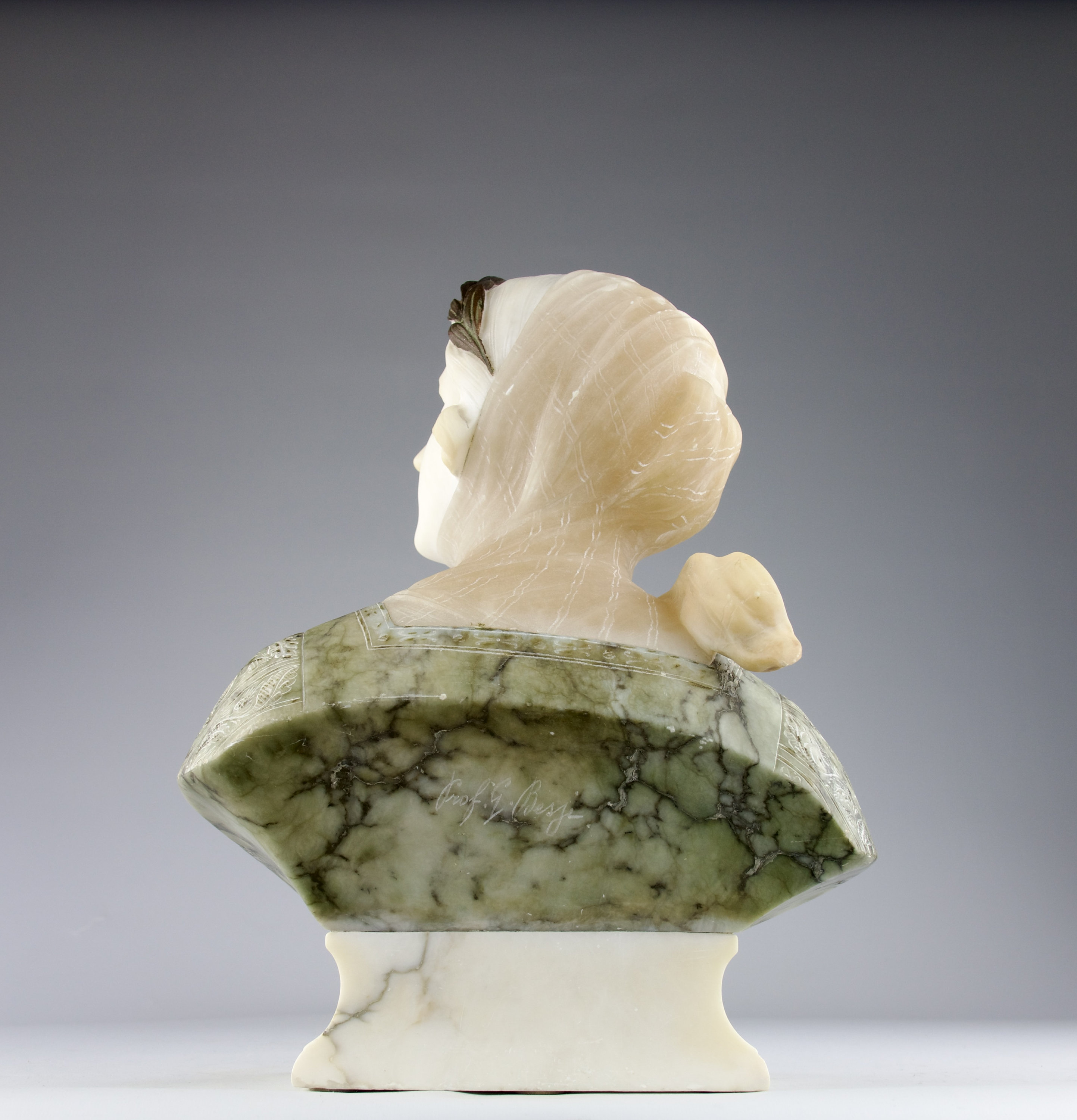 Prof. Giuseppe BESSI, Bust of Woman and Crown, Italy 19th Century