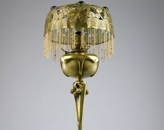 Georges Leleu antieke verguld bronzen olielamp | Franse art nouveau