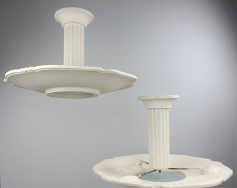 ARLUS, Set of Two Mid-Century Modern Column Chandeliers in Plaster, France 1950s