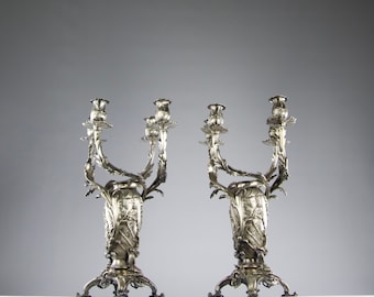 Christofle, Pair of Rococo/Rocaille Candelabras, France 19th Century