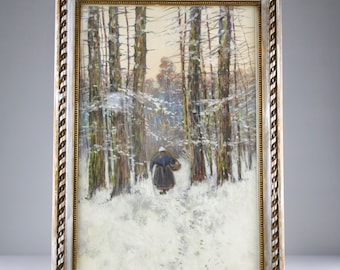 Ivan Ivanovitch Kowalski (1839-1937), Woman in Snowy Forest, Pastel on Paper, France 1907